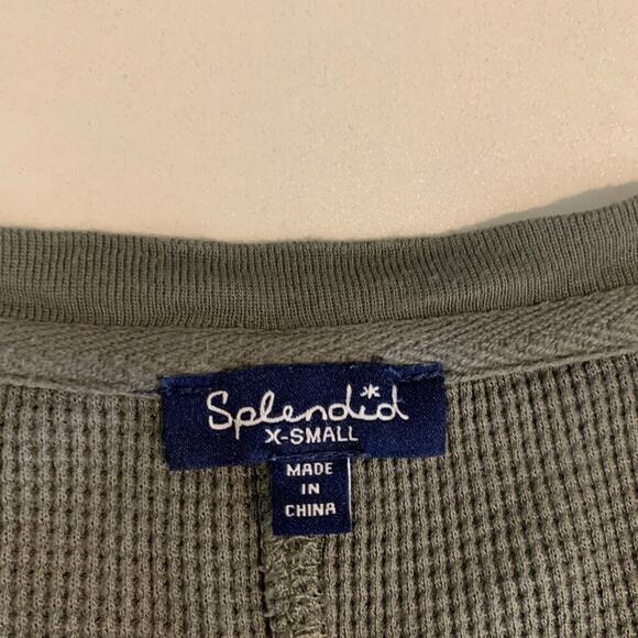 Splendid Blouse Womens XS Extra Small Camo Forever Waffle Knit Henley Cropped - Picture 8 of 12